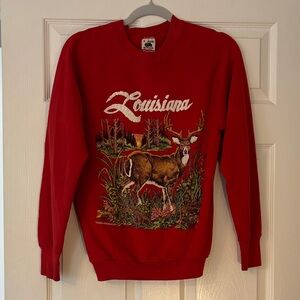 Fruit of the Loom Red Crewneck Sweater with Deer Graphic